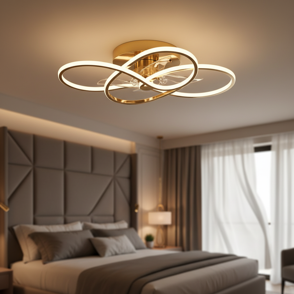 Modern LED Ceiling Fan with Light & Remote — Dimmable, 6-Speed, Flush Mount